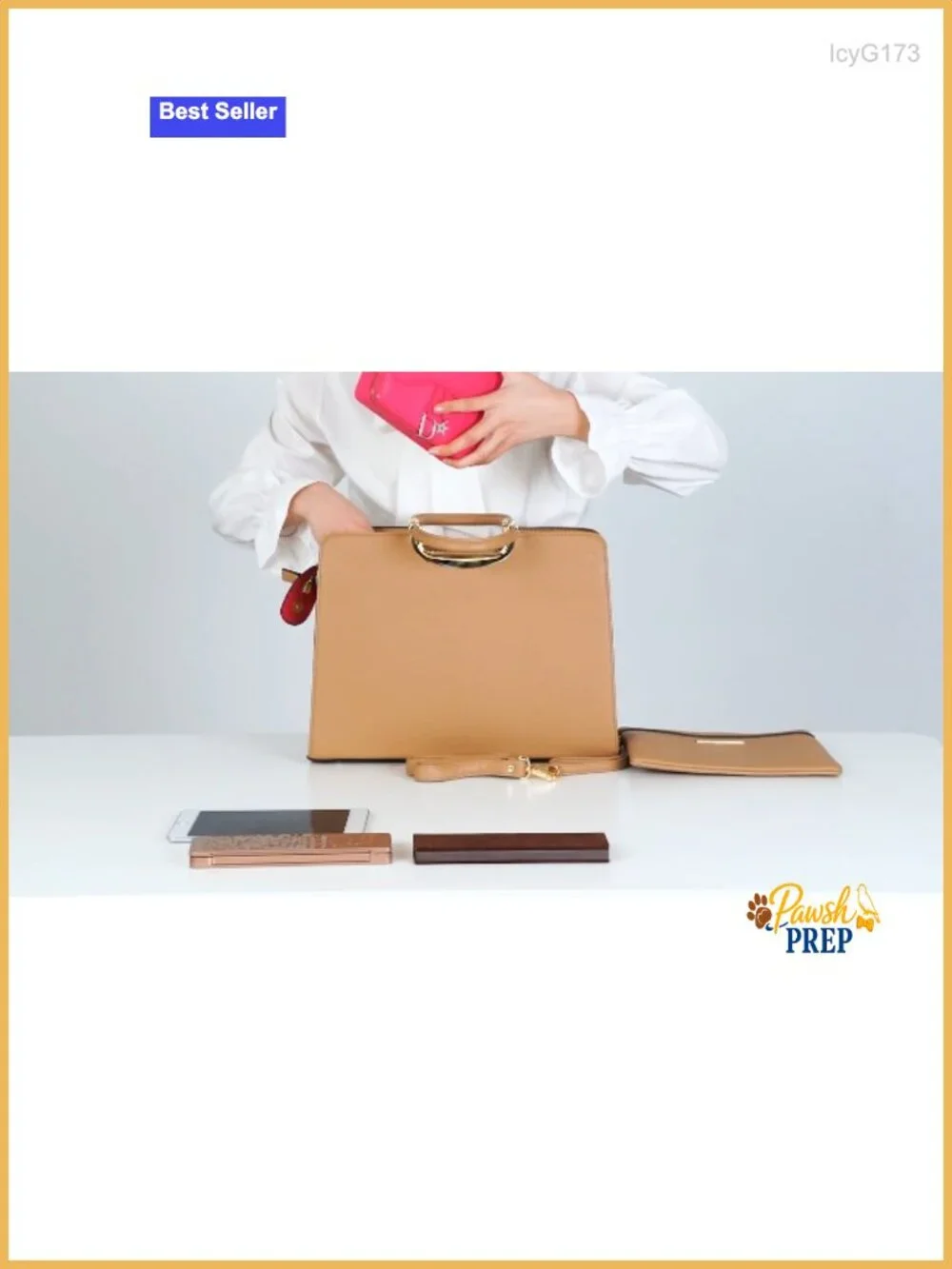 Vegan (PU) Ostrich Textured Leather Satchel Purse with Matching Wristlet and